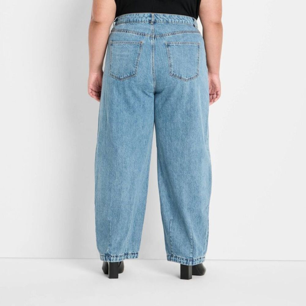Women's Mid-Rise Studded Barrel Leg Jeans - Future Collective Blue Denim 18 - Picture 2 of 4